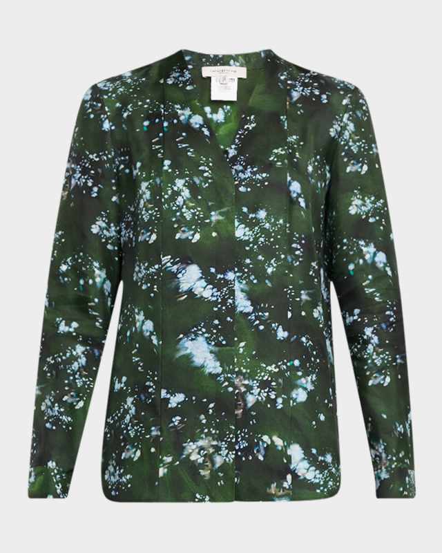Abstract-Print Silk Blous